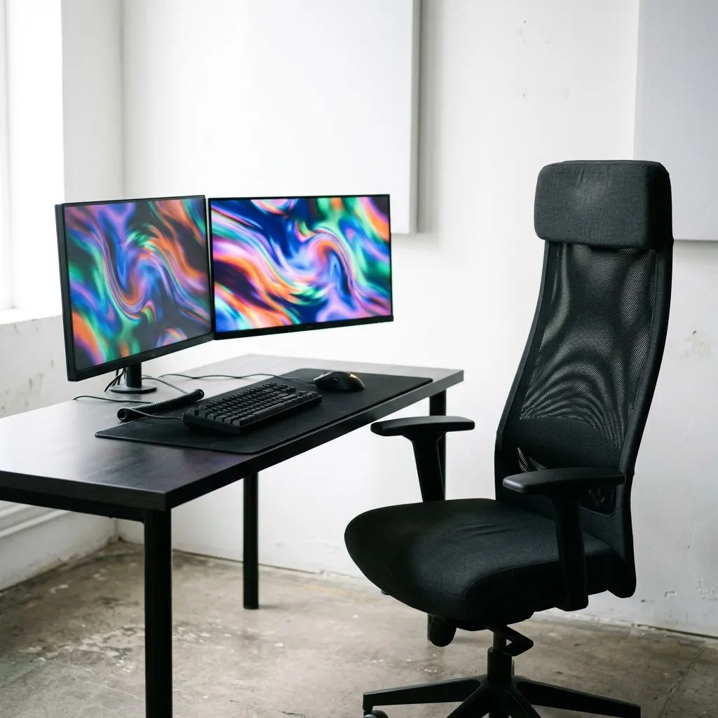 Close study of a monitor and headset at a bright computer club station